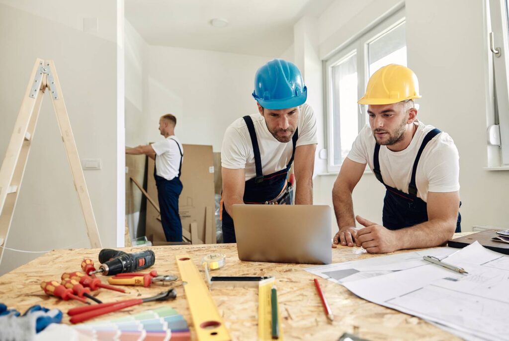 A Get Dwell remodeling crew working together in a Chicago home that is being remodeled